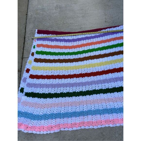 Crochet stripes rainbow blanket 50"x84"